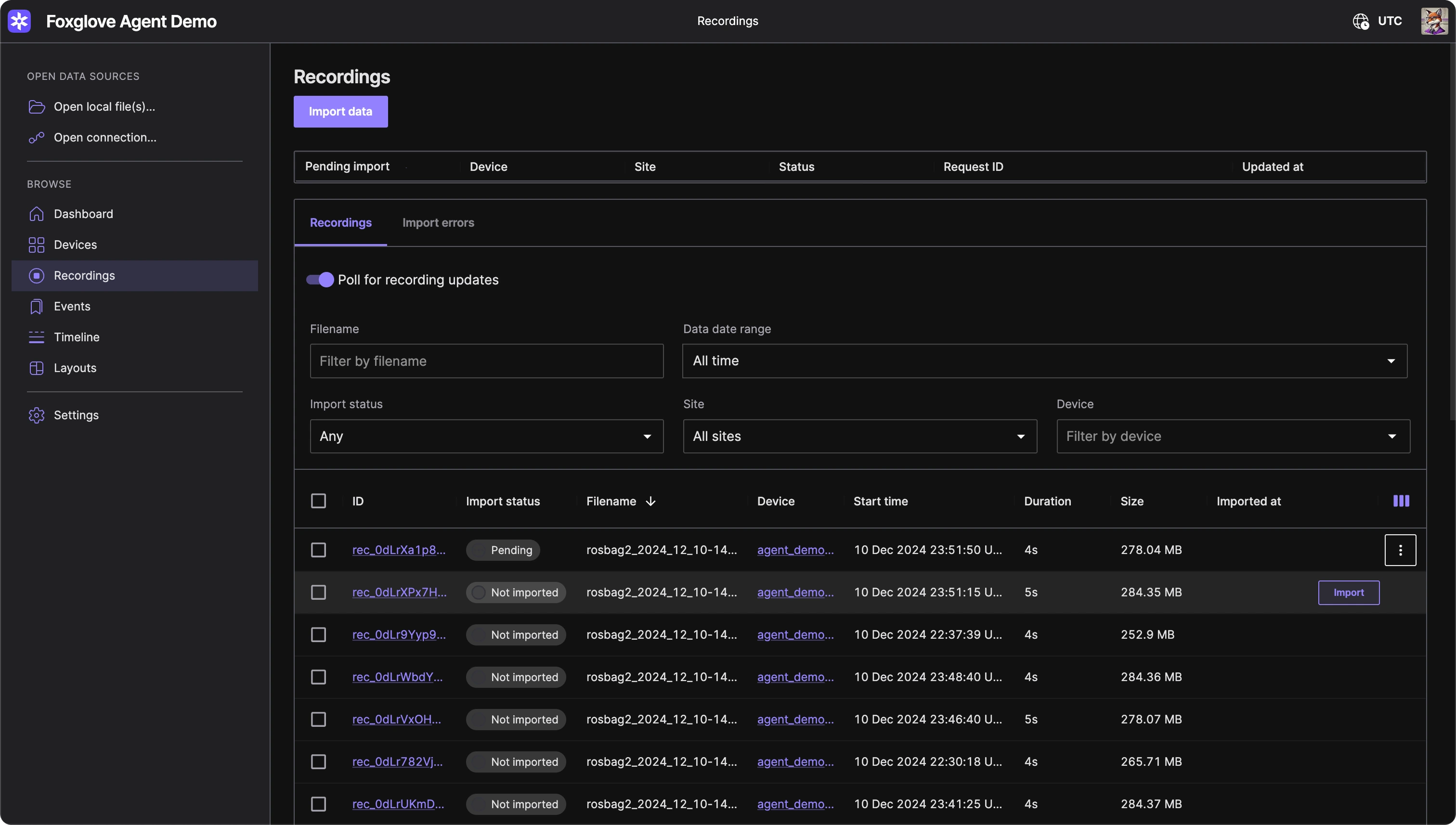 Foxglove Agent connecting to robotics data